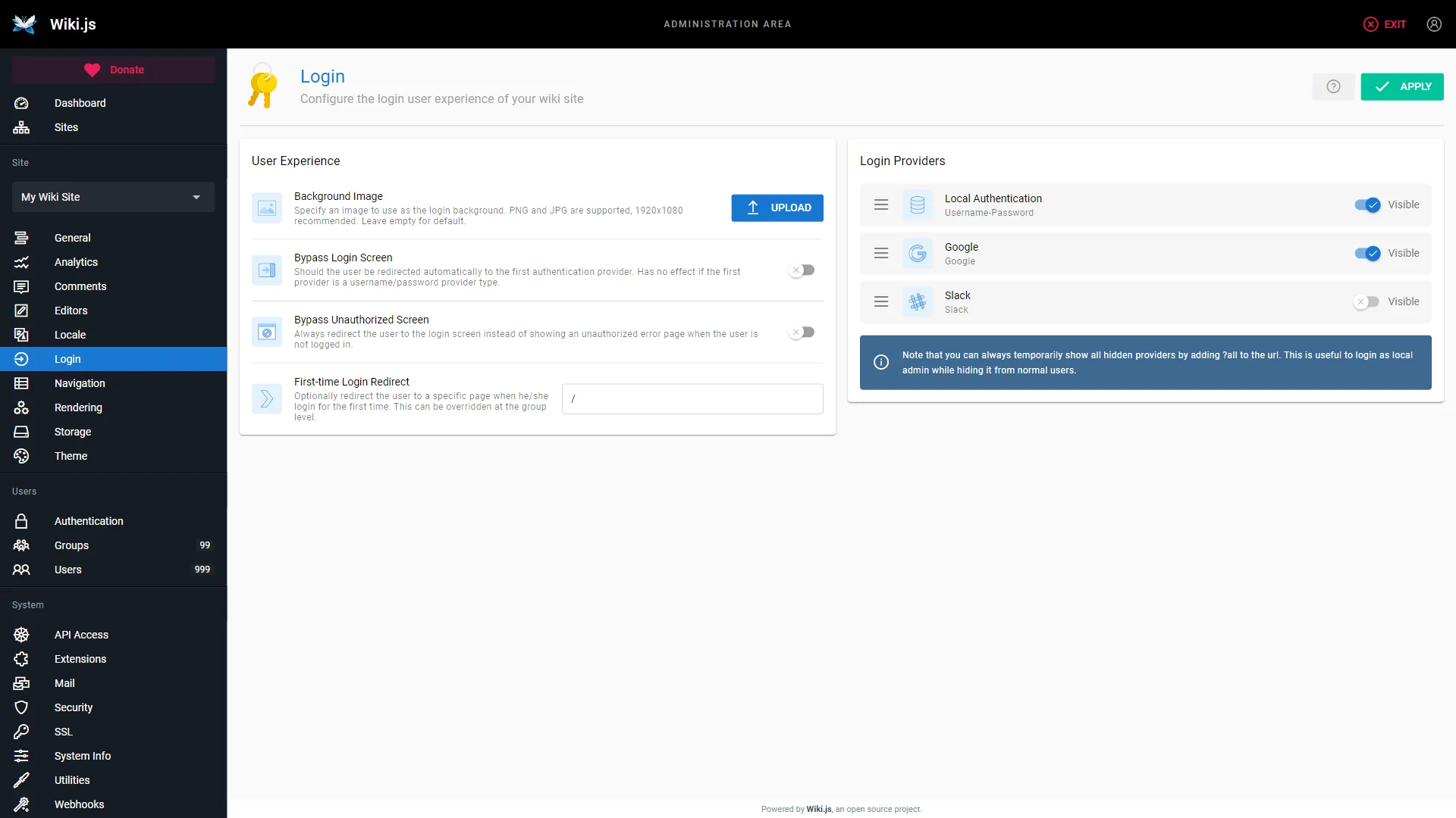 Admin Area - Login