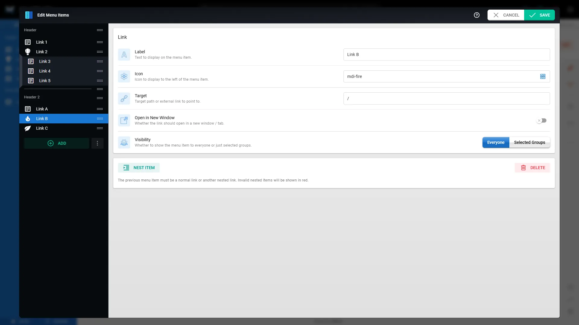Edit Menu Items